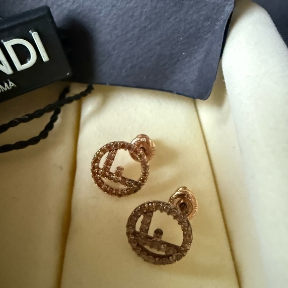 Fendi Rose Gold Circular Logo Earrings - Picture 8 of 10